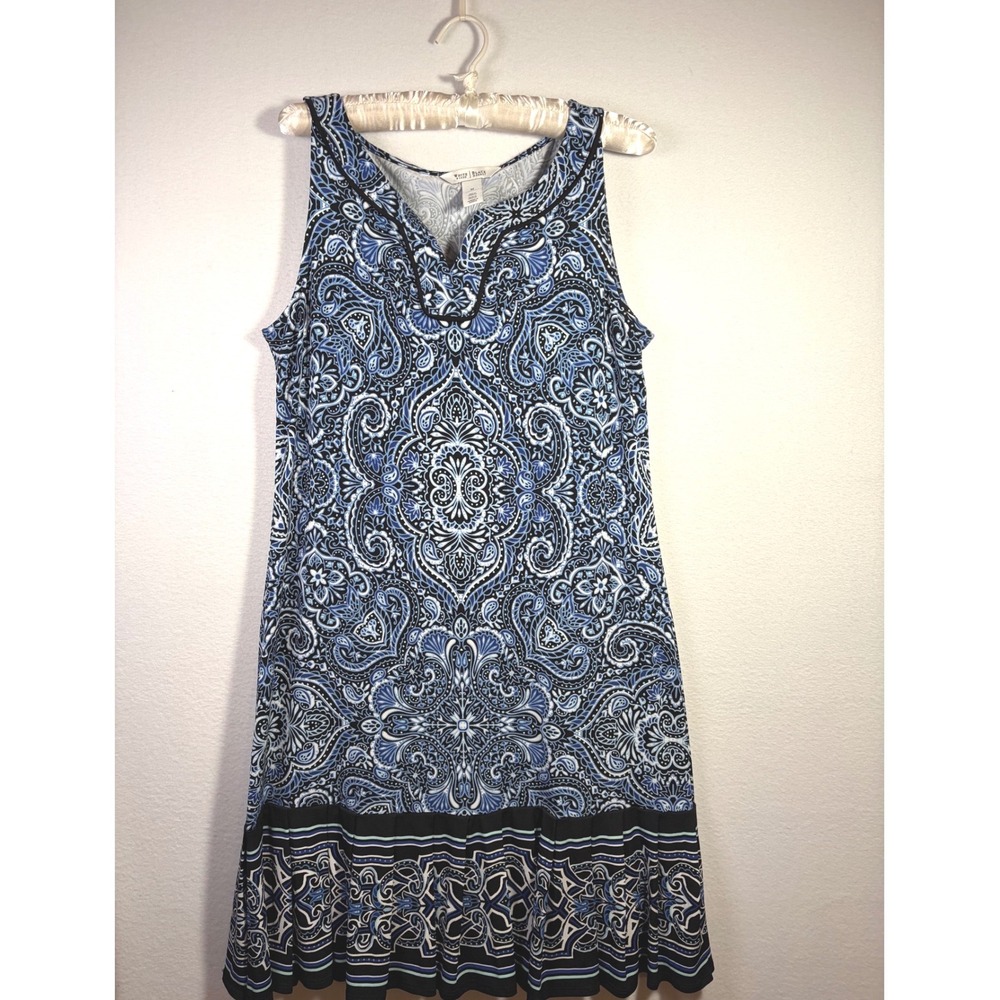 White House Black Market Dress Womens M Blue Excellent Paisley Pleated Hem